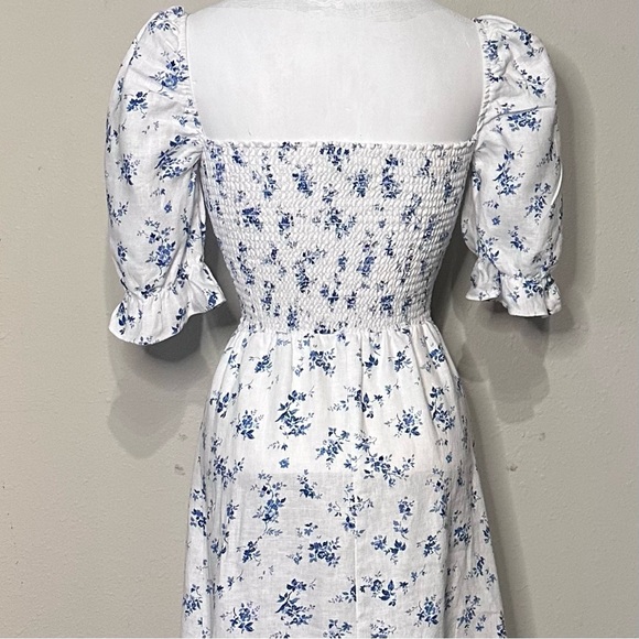 Reformation | Marbella linen floral midi dress puff sleeve - Picture 8 of 11